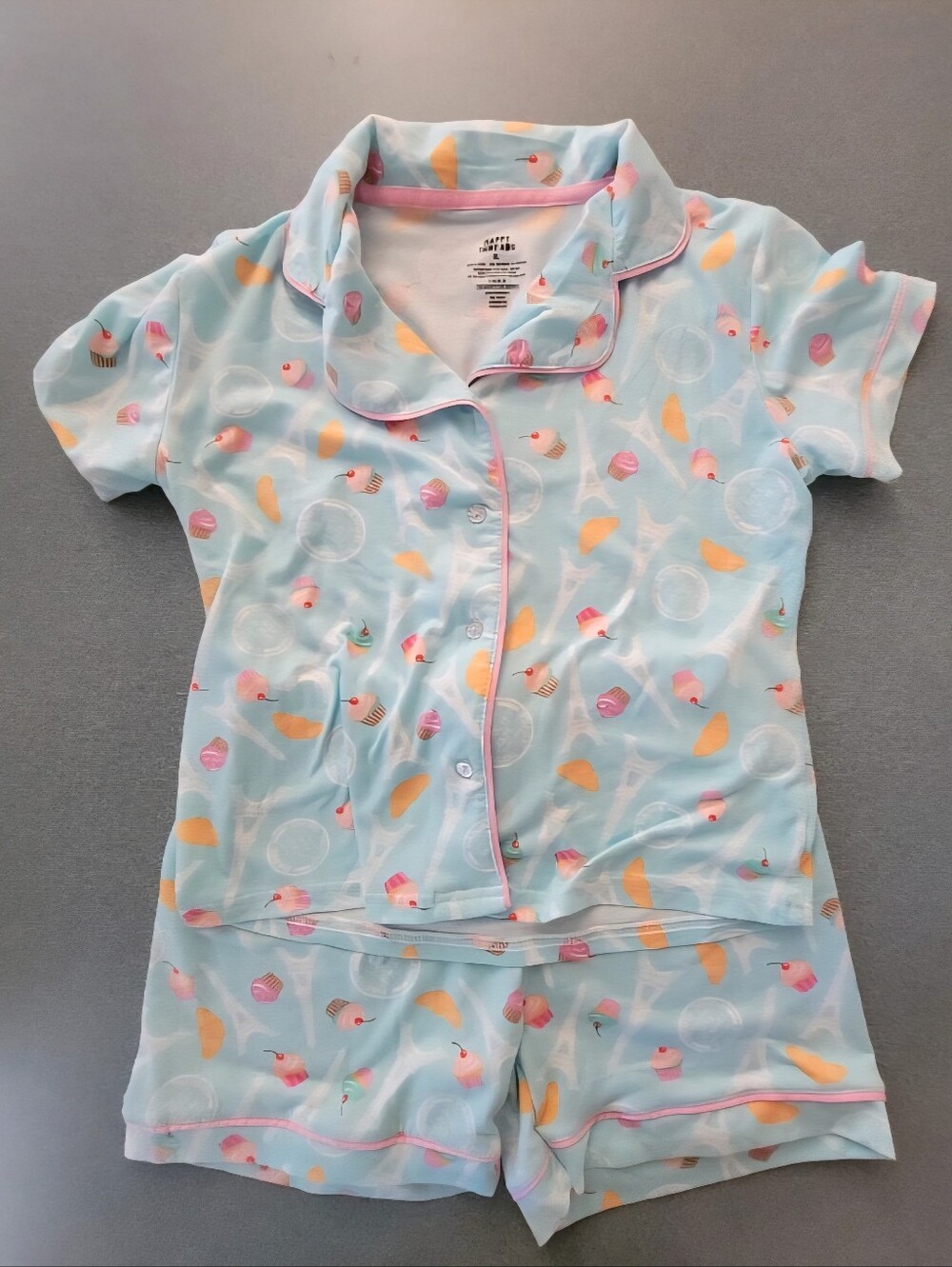 Happy Threads Girls PJ Set Xl, 14/16 Paris Cupcake Print